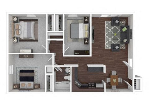 three bedrooms one bathroom 1075 sq. ft. floor plans at Station JTown, Louisville Kentucky